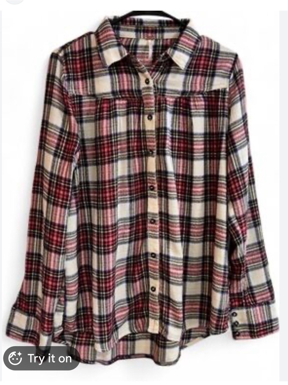 Free People Plaid Button-Up Shirt in Cream, Red & Black Size S